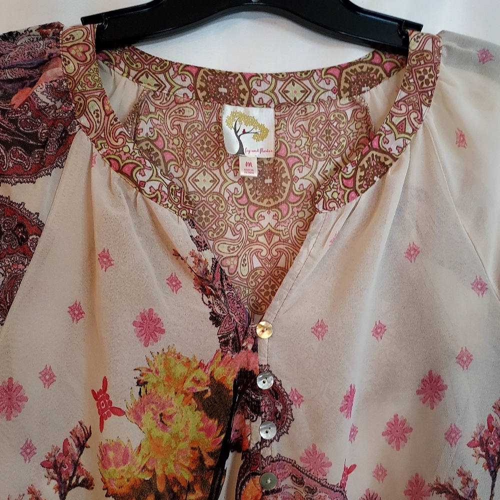 Fig & Flowers Sheer Floral Fairy Loose Fit Blouse Size M - Picture 5 of 10